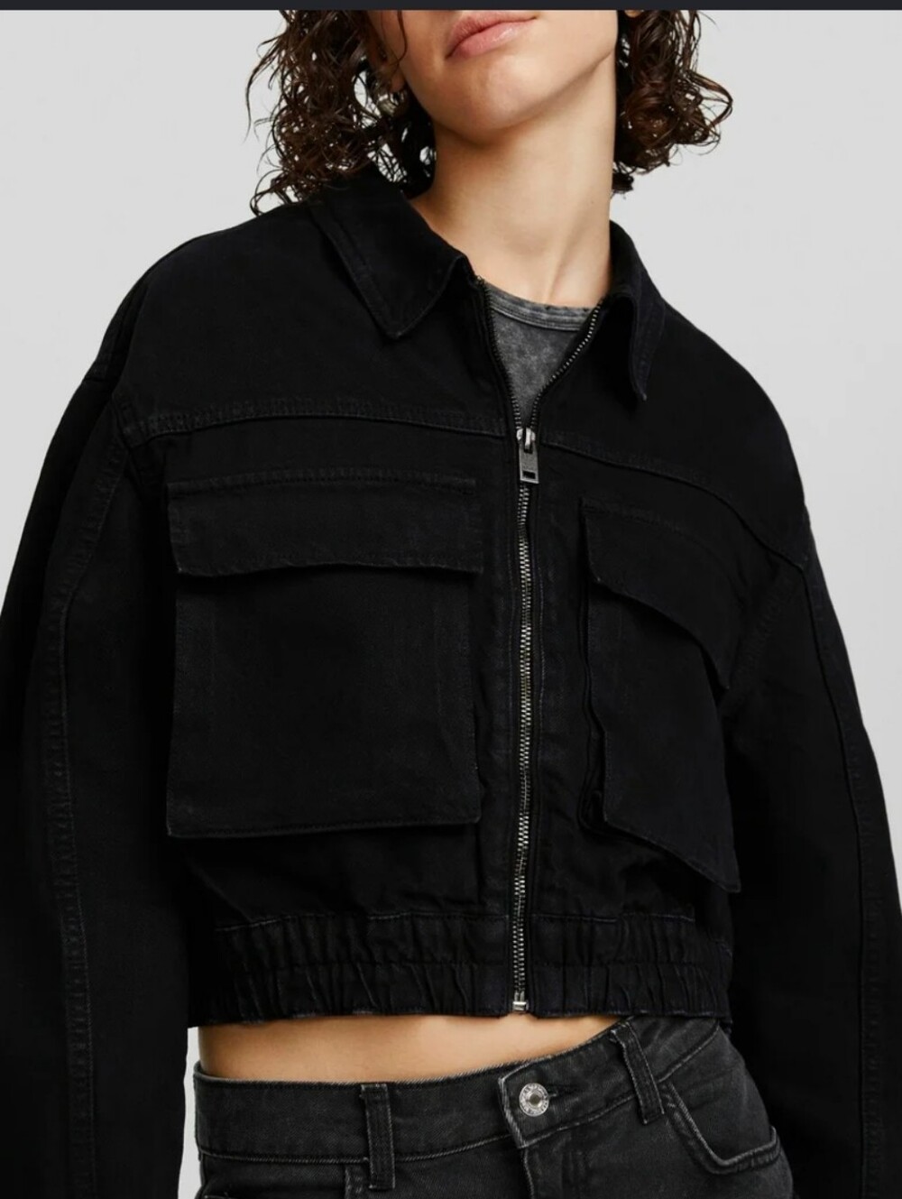 Bershka Dark Navy Cropped Jean Jacket